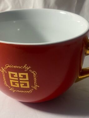 Givenchy Red Ceramic Mug with Gold Logo and Handle